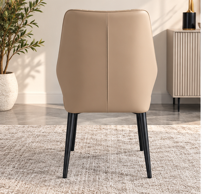 Modern Beige Upholstered Dining Chair – Elegant Vertical Stitching & Black Metal Legs （set of 4）