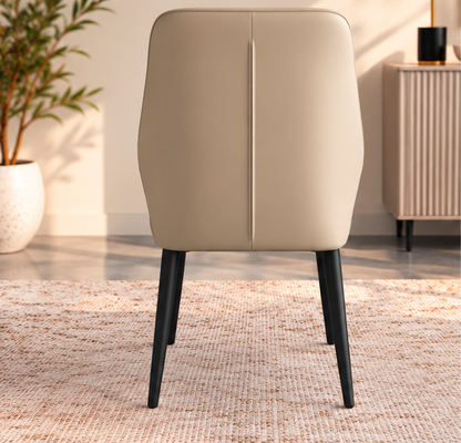 Set of 4 Modern Warm Beige Dining Chairs – Vertical Stitch Backrest & Black Metal Legs