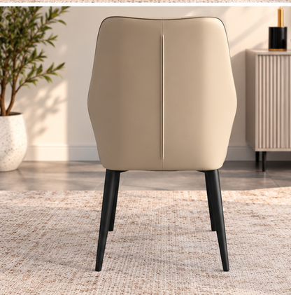 Set of 4 Modern Cream Beige Dining Chairs – Elegant V-Stitched Backrest & Black Metal Legs