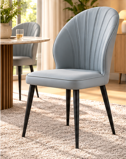 Modern Dark Grey Upholstered Dining Chair – Elegant Curved Back with Black Metal Legs[Set of 4]