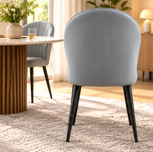 Modern Dark Grey Upholstered Dining Chair – Elegant Curved Back with Black Metal Legs[Set of 4]