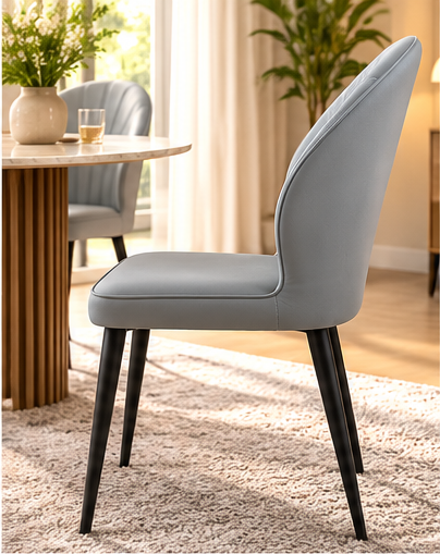 Modern Dark Grey Upholstered Dining Chair – Elegant Curved Back with Black Metal Legs[Set of 4]