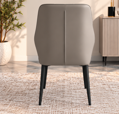 Set of 4 Modern Taupe Grey Dining Chairs – V-Stitched Backrest & Black Metal Legs