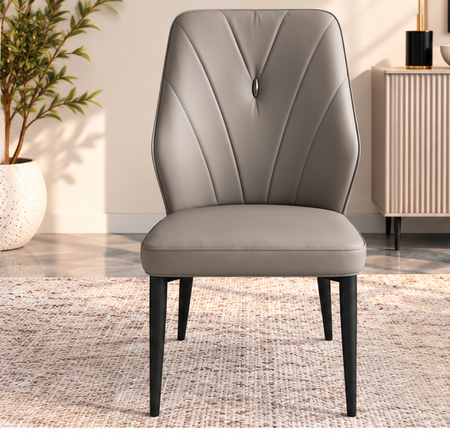 Set of 4 Modern Taupe Grey Dining Chairs – V-Stitched Backrest & Black Metal Legs