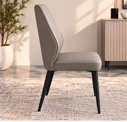 Set of 4 Modern Taupe Grey Dining Chairs – V-Stitched Backrest & Black Metal Legs