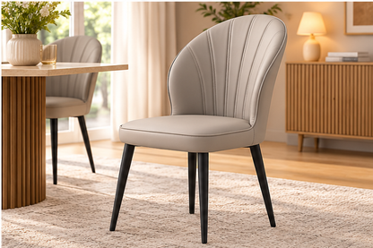 Modern Light Grey Upholstered Dining Chair – Elegant Curved Back with Black Metal Legs[Set of 4]