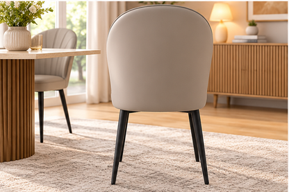 Modern Light Grey Upholstered Dining Chair – Elegant Curved Back with Black Metal Legs[Set of 4]