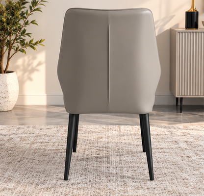 Modern Grey Upholstered Dining Chair – Elegant Vertical Stitching & Black Metal Legs（Set of 4 ）