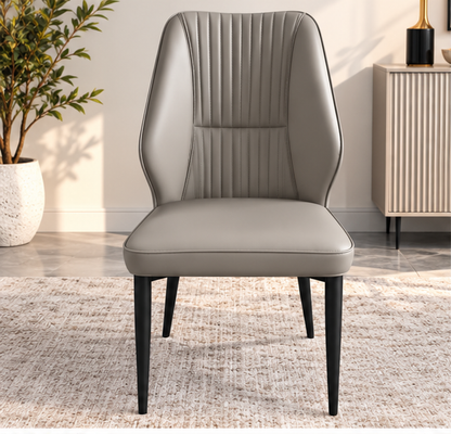 Modern Grey Upholstered Dining Chair – Elegant Vertical Stitching & Black Metal Legs（Set of 4 ）
