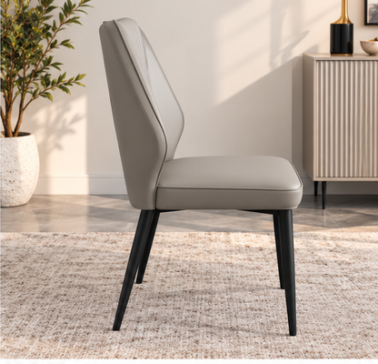 Modern Grey Upholstered Dining Chair – Elegant Vertical Stitching & Black Metal Legs（Set of 4 ）