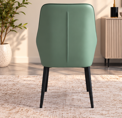 Set of 4 Modern Sage Green Dining Chairs – V-Stitched Backrest & Black Metal Legs