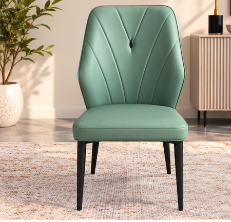 Set of 4 Modern Sage Green Dining Chairs – V-Stitched Backrest & Black Metal Legs