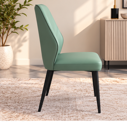 Set of 4 Modern Sage Green Dining Chairs – V-Stitched Backrest & Black Metal Legs