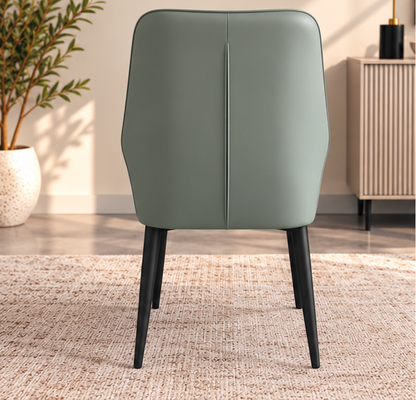 Set of 4 Modern Sage Grey Dining Chairs – Elegant Vertical Stitching & Black Metal Legs