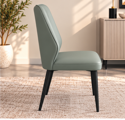 Set of 4 Modern Sage Grey Dining Chairs – Elegant Vertical Stitching & Black Metal Legs