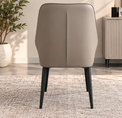 Set of 4 Modern Taupe Grey Upholstered Dining Chairs – Fan-Stitched Backrest & Black Metal Legs